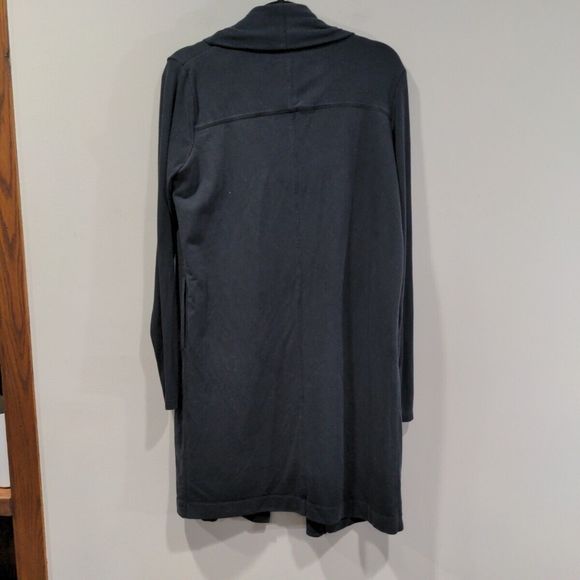 Athleta Womens Compact Coaster Long Wrap Cardigan Sweater Size S Black Ribbed - Picture 9 of 12